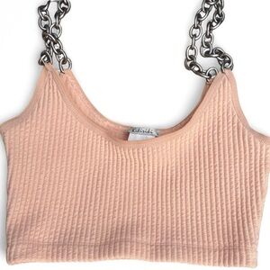 Pink knit tank top with silver chain straps in perfect condition